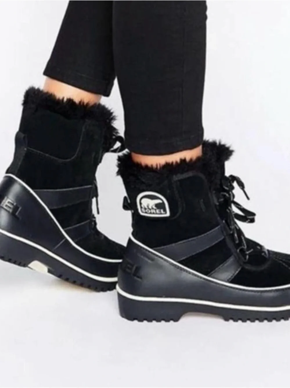 SOREL Tivoli II Black Suede Waterproof Winter Snow Boots Faux Fur, size 9